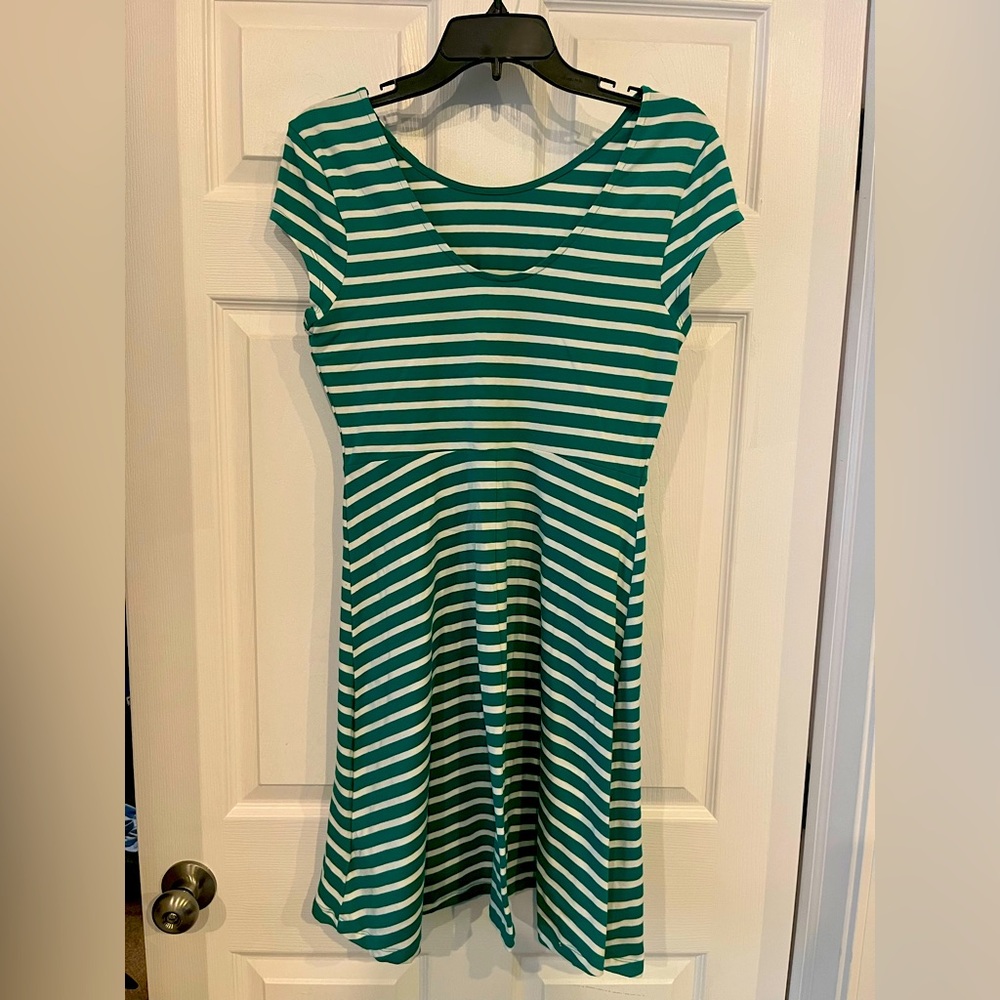 Green and white striped dress